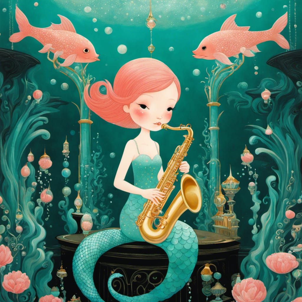 Mermaid Princess Saxophone in Underwater Castle