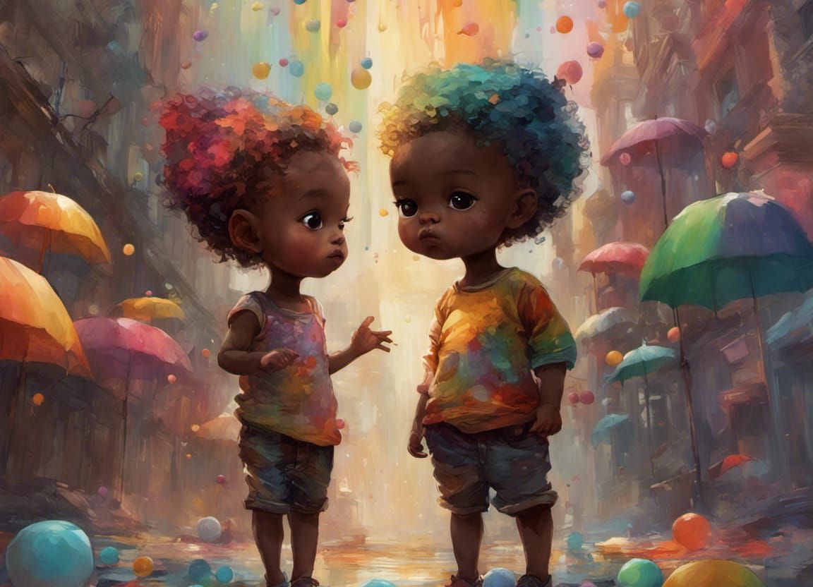 Rainbow Bubbles: Adorable Chibi Toddlers in Maximalist Art