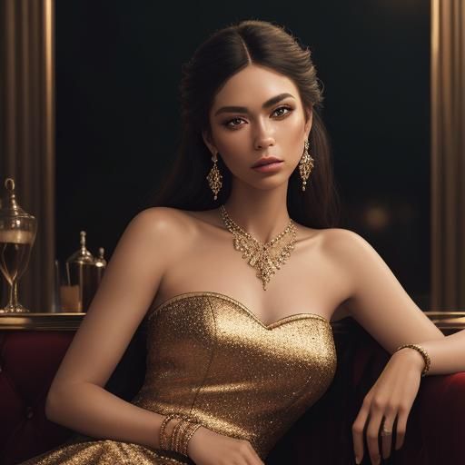 Elegant Woman at Bar: Hyperrealistic Cinematic Portrait