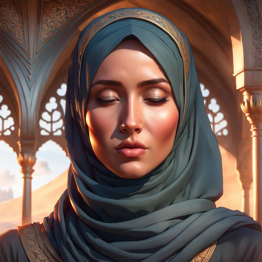 German Woman in Hijab Portrait, Hyperdetailed Art
