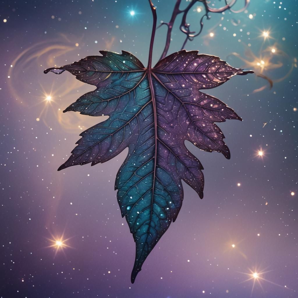 Leaf Reflecting Galaxy: Detailed Matte Painting