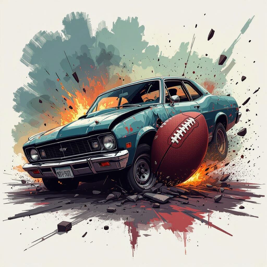 Auto Crash Team Logo: Car Crash Football Matte Painting