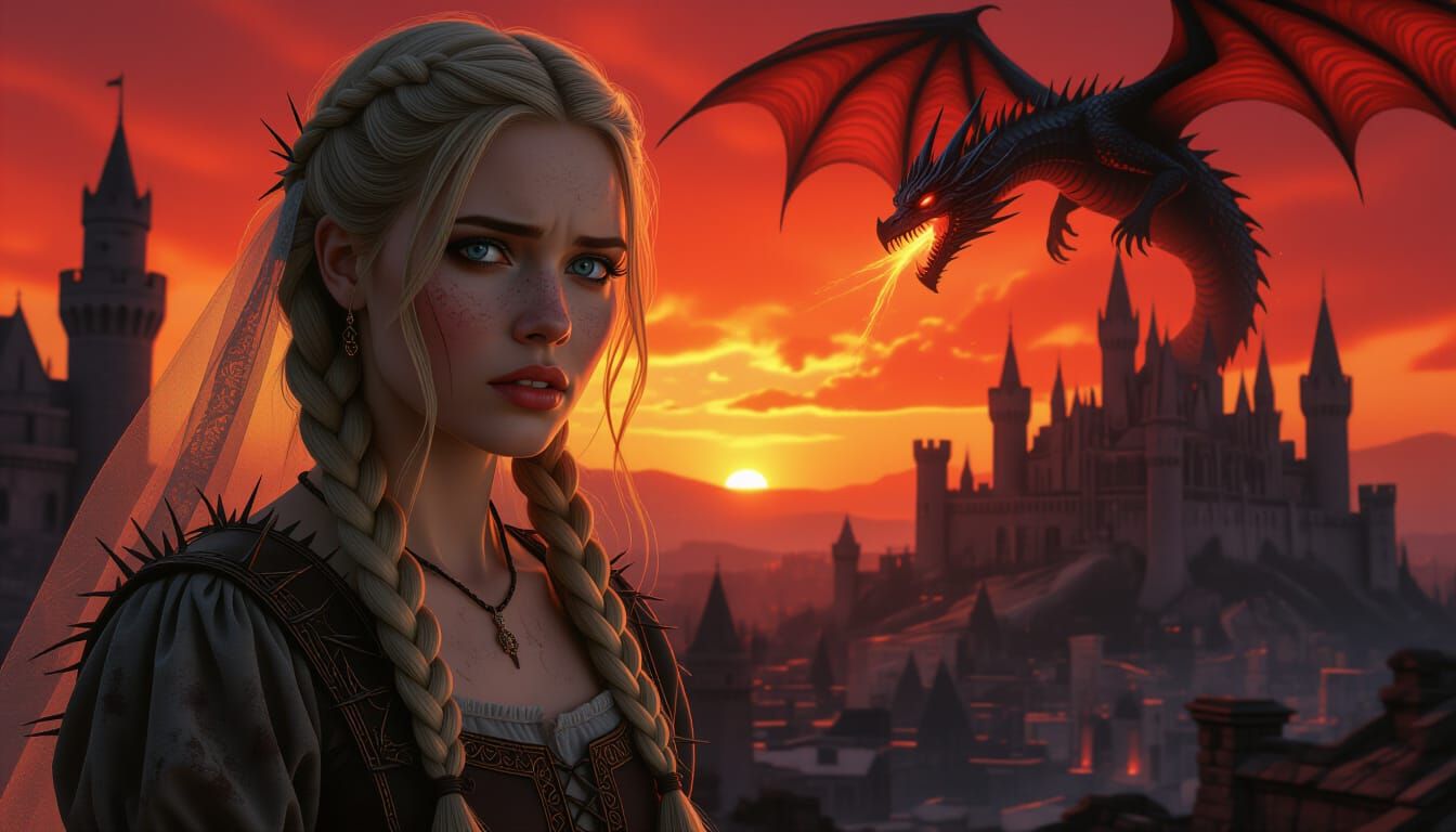 Sorrowful Woman in Gothic Landscape, Painterly Photorealism