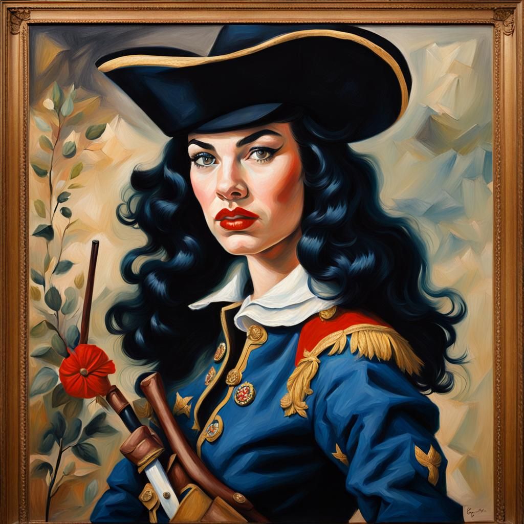 Bettie Page as Musketeer: Romanticism Oil Painting