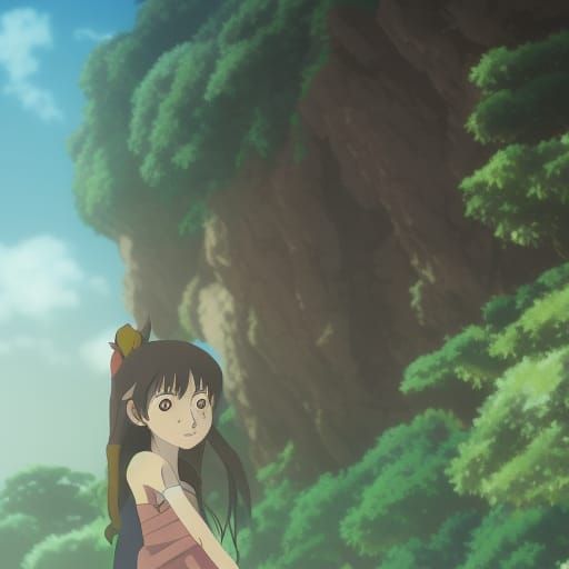 Anime Wolf Girl in Studio Ghibli Style