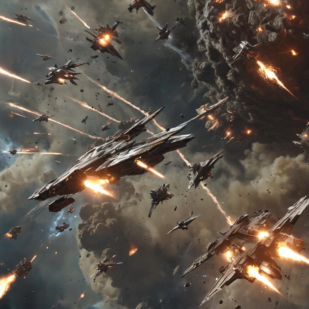 Intense Space Battle Above Burning Planet