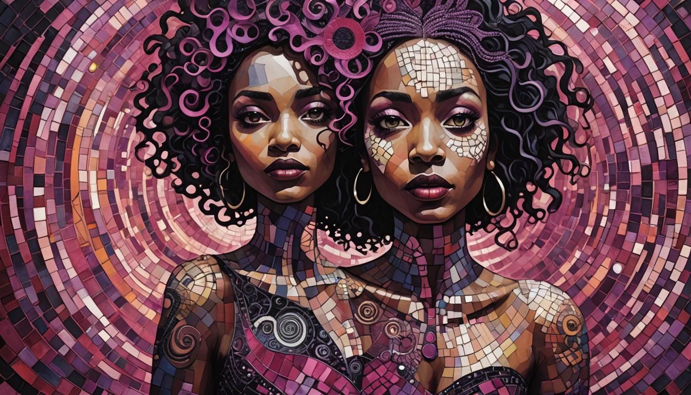 Melanin Singer in Surreal Mosaic Illustration