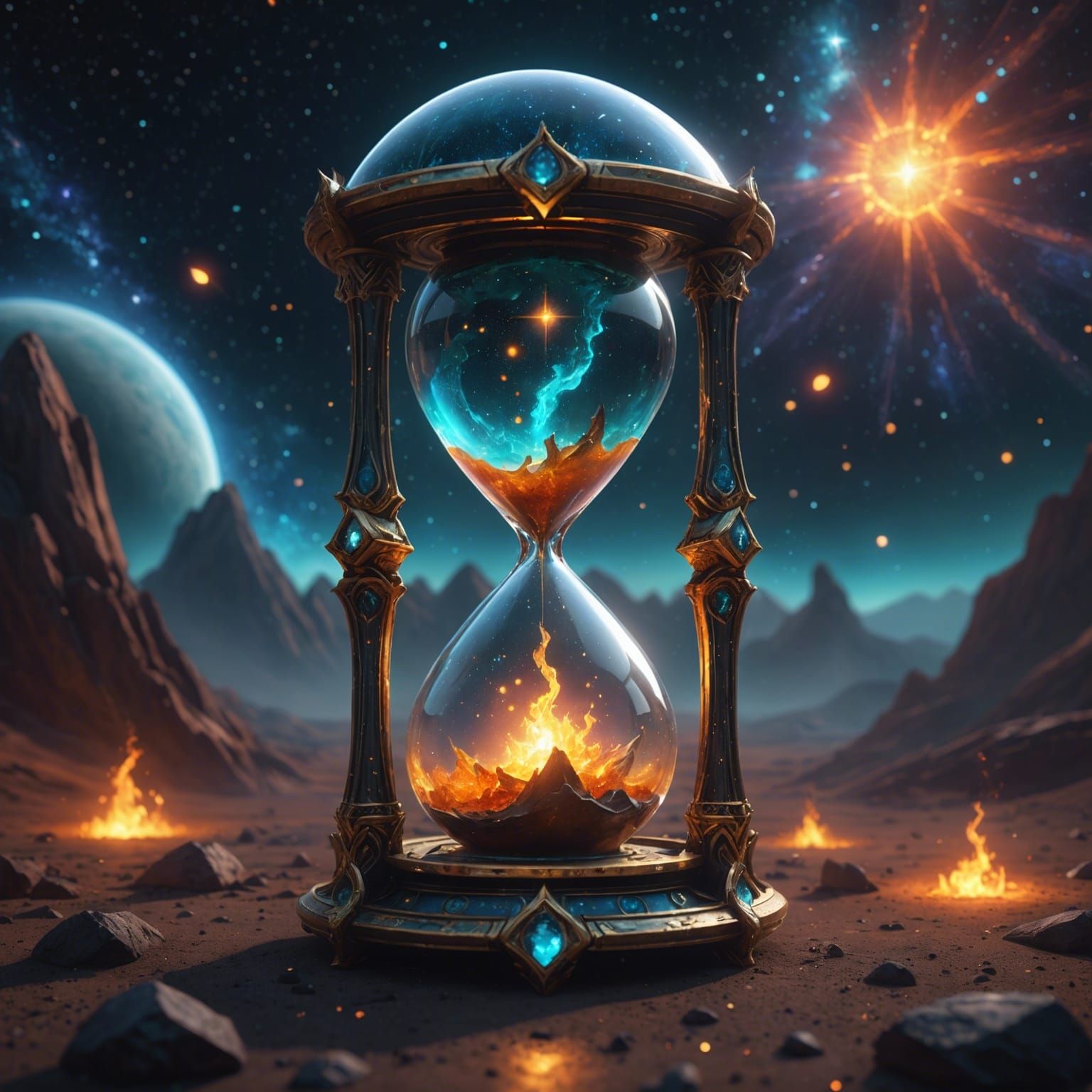 Ethereal Crystal Alien Hourglass with Galaxy Starscape