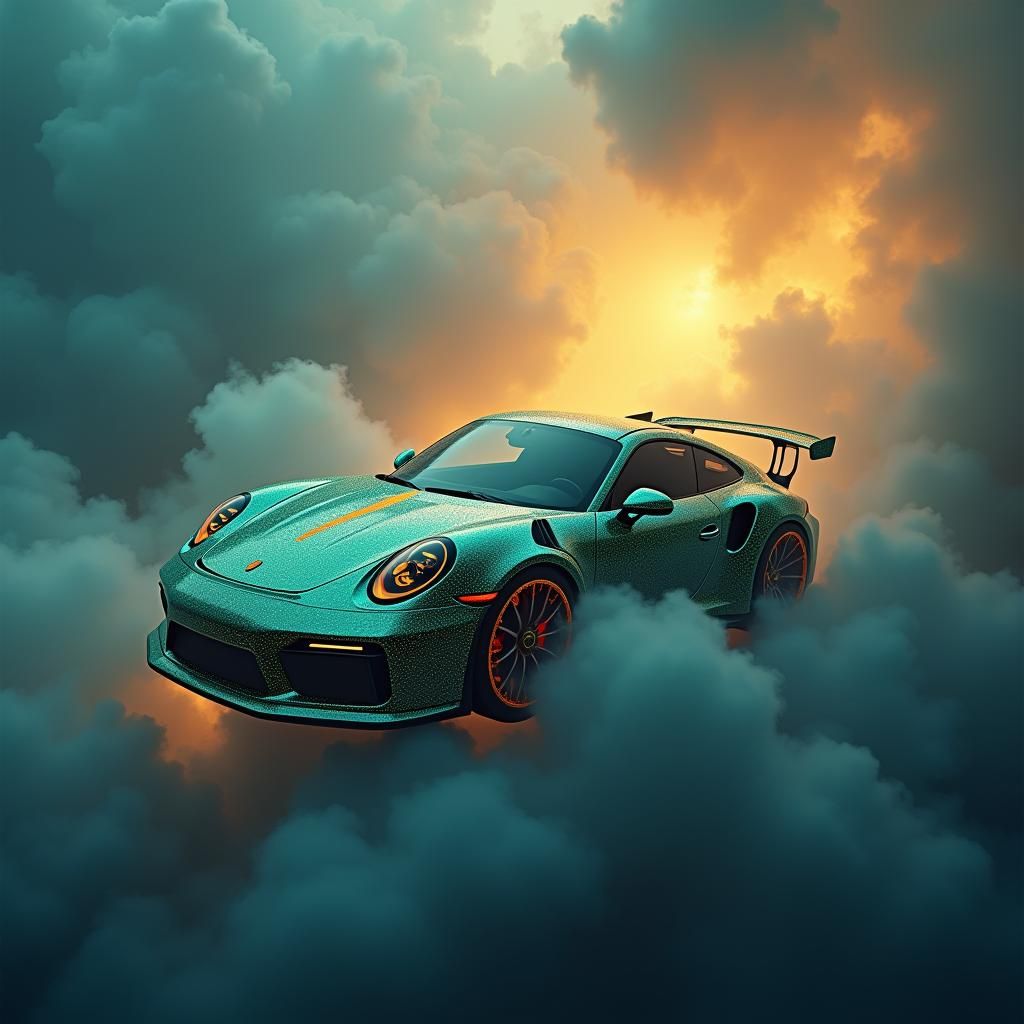 Ethereal Porsche Sports Car in Mystical Sky