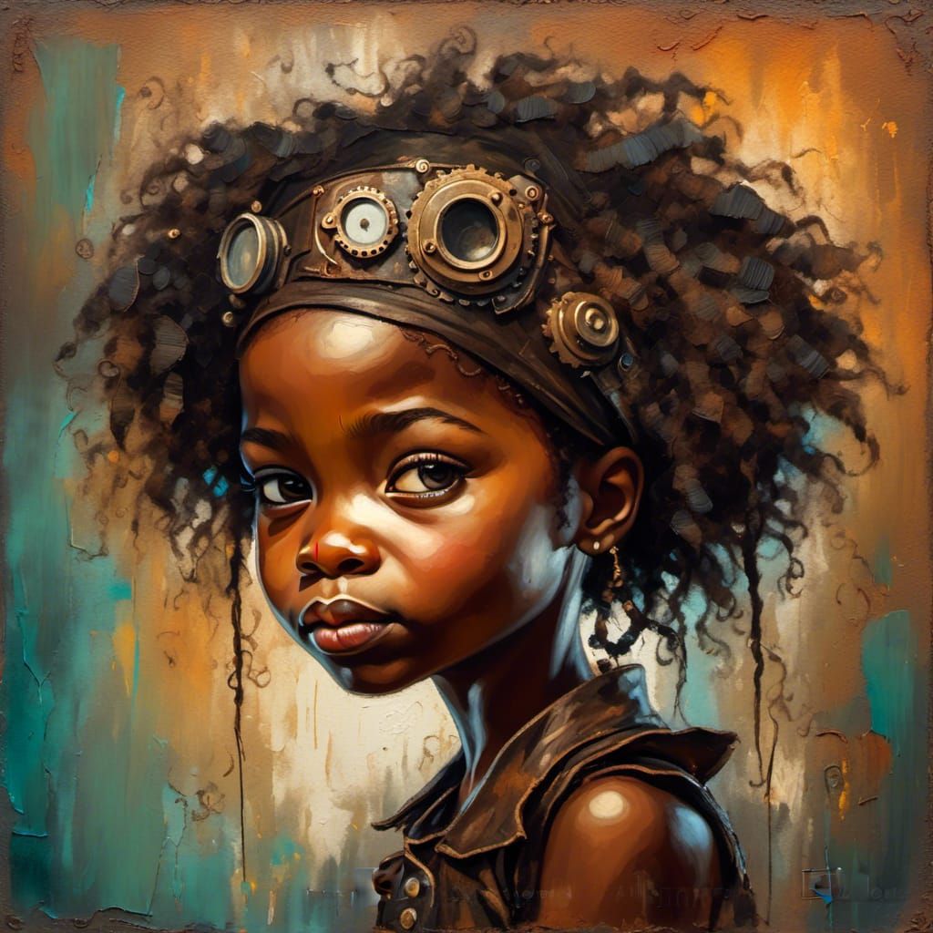 Steampunk Chibi Girl Portrait in Oil Painting Style