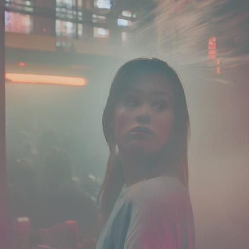 Gritty Nightclub Scene: Woman in Neon Noir Style