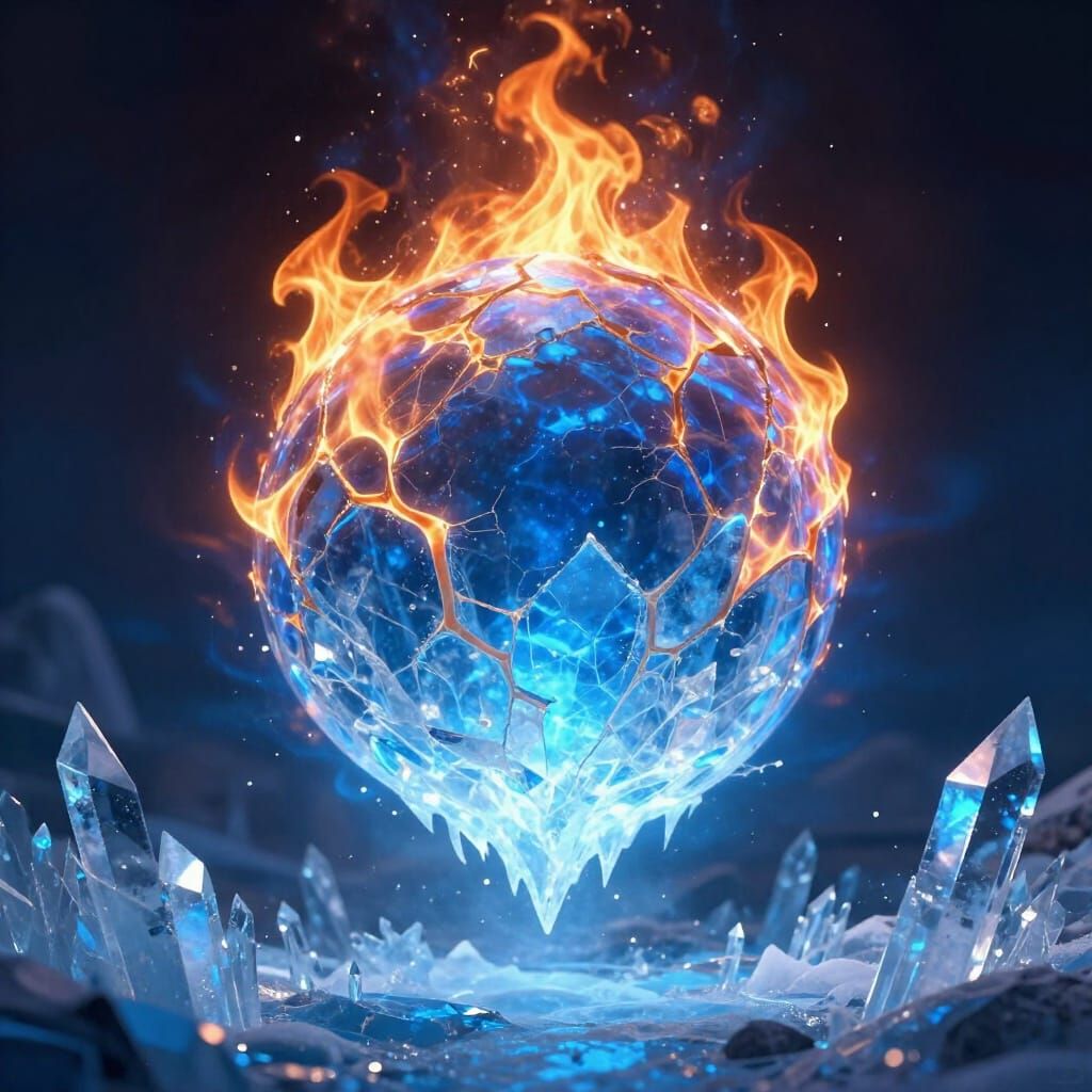 Mystical Orb of Fire and Ice on Crystalline Landscape