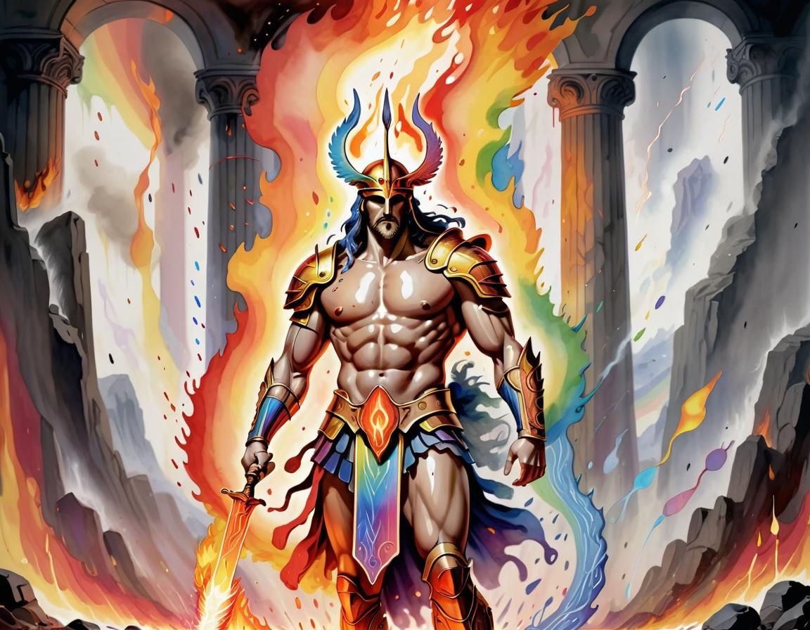 Ares: God of War in Watercolour with Runes