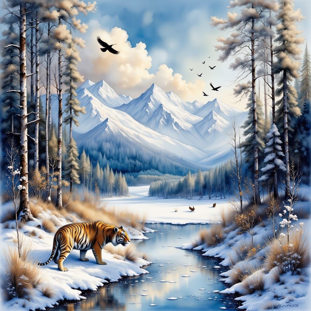 Siberian Wilderness: Vibrant Semi-Realistic Landscape