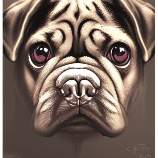 Hyperdetailed Pug Portrait in Volumetric Lighting