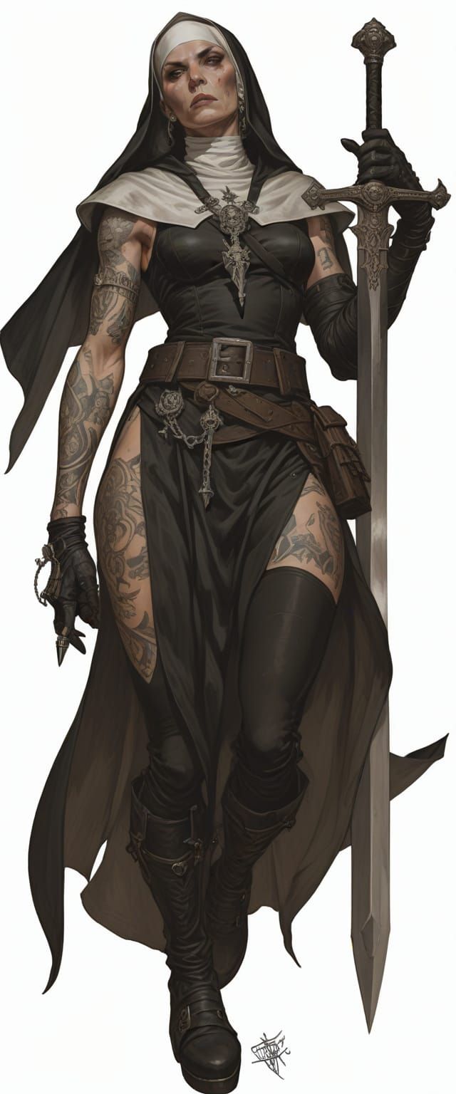 18th Century Tattooed Warrior Nun Sci-Fi Illustration