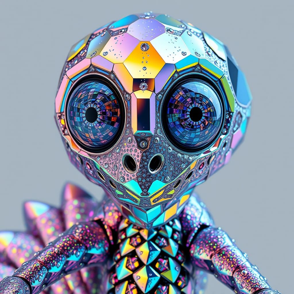 Glimmering Crystal Alien with Kaleidoscope Eyes