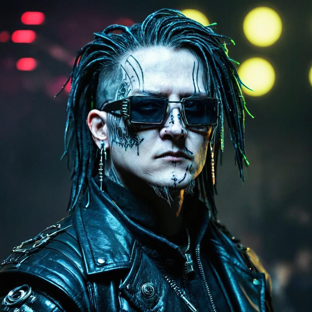 Gothic Cyberpunk Warlock at Concert, 3D Render