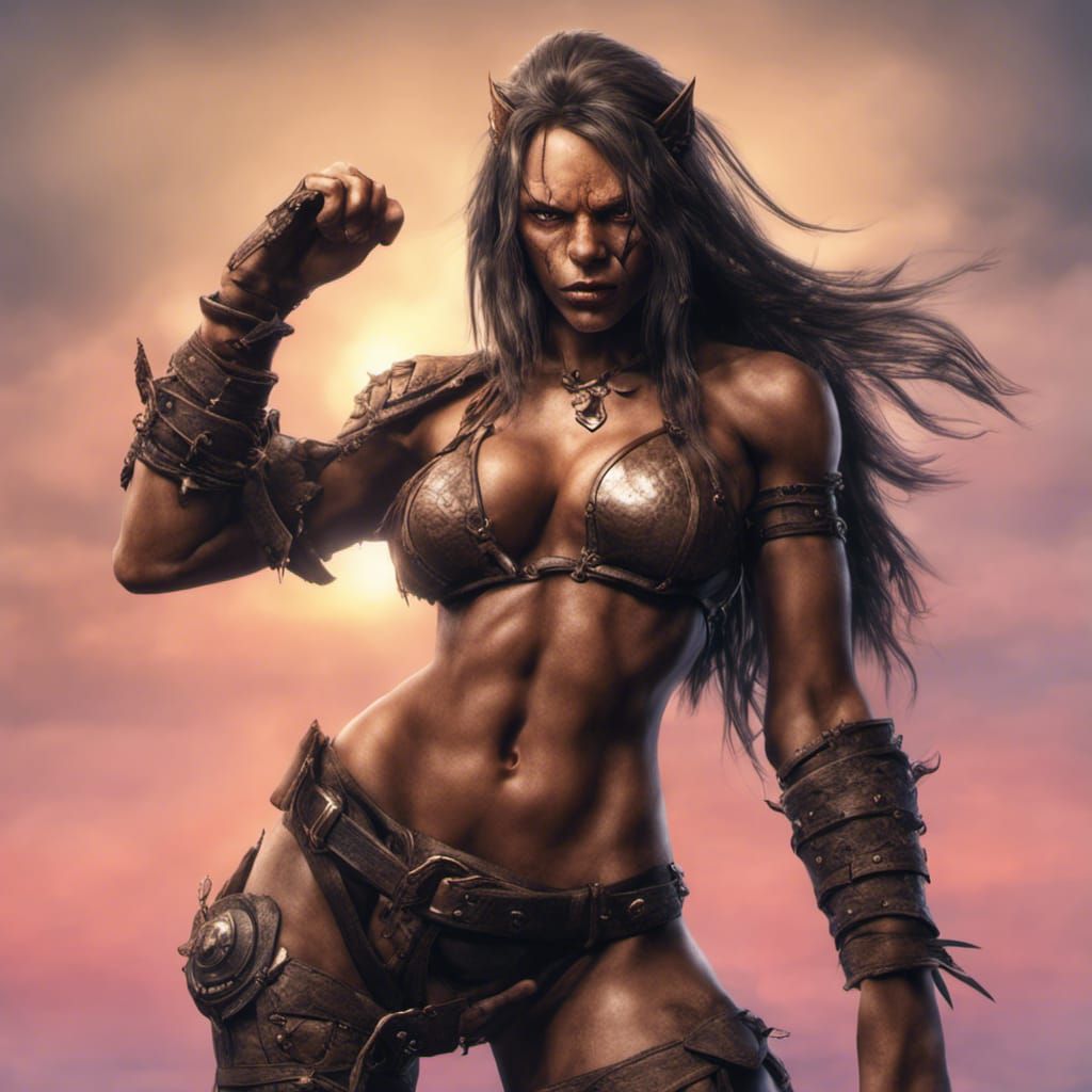 Hyperrealistic Half-Orc Warrior in Leather Bikini