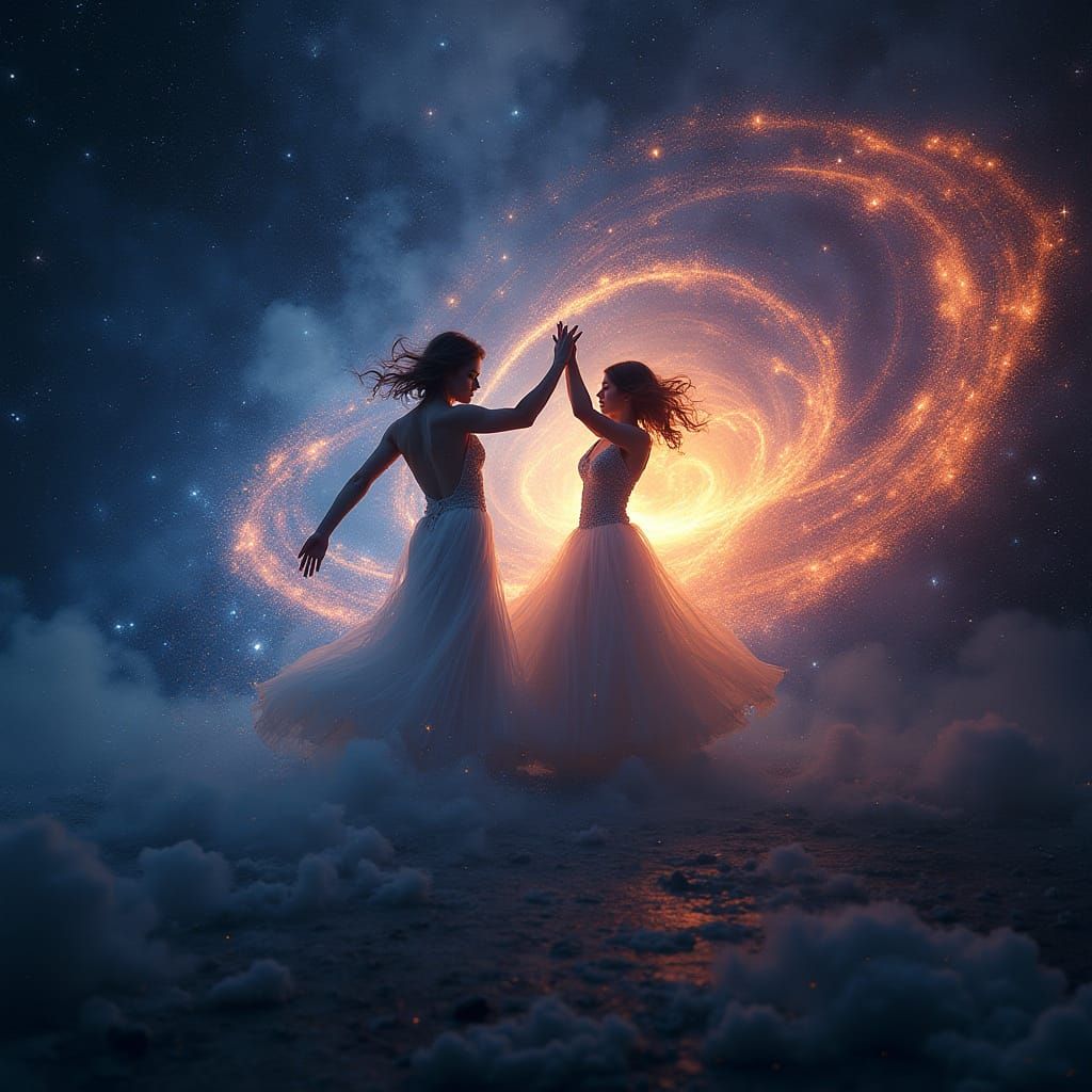 Ethereal Cosmic Dancers in a Swirling Vortex of Stardust