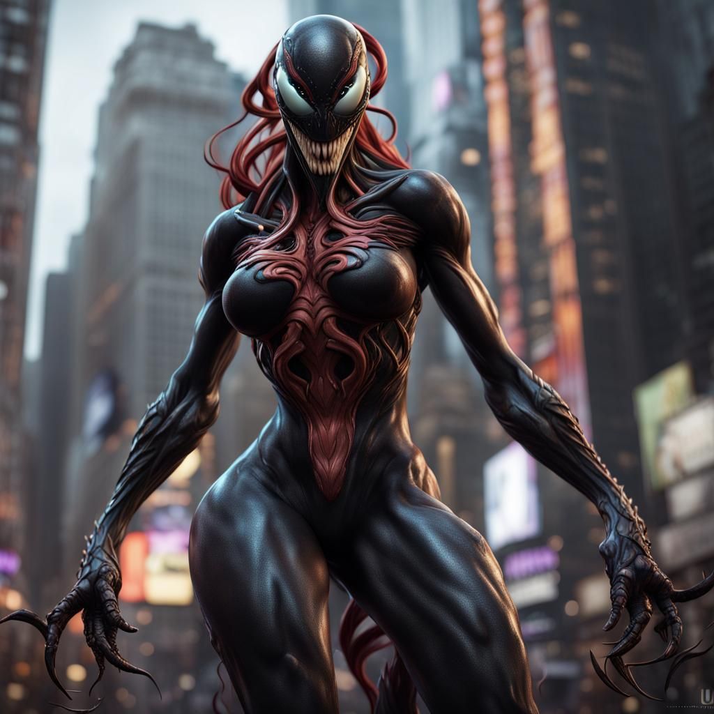 Female Venom Transformation in NYC: Fantasy Concept Art