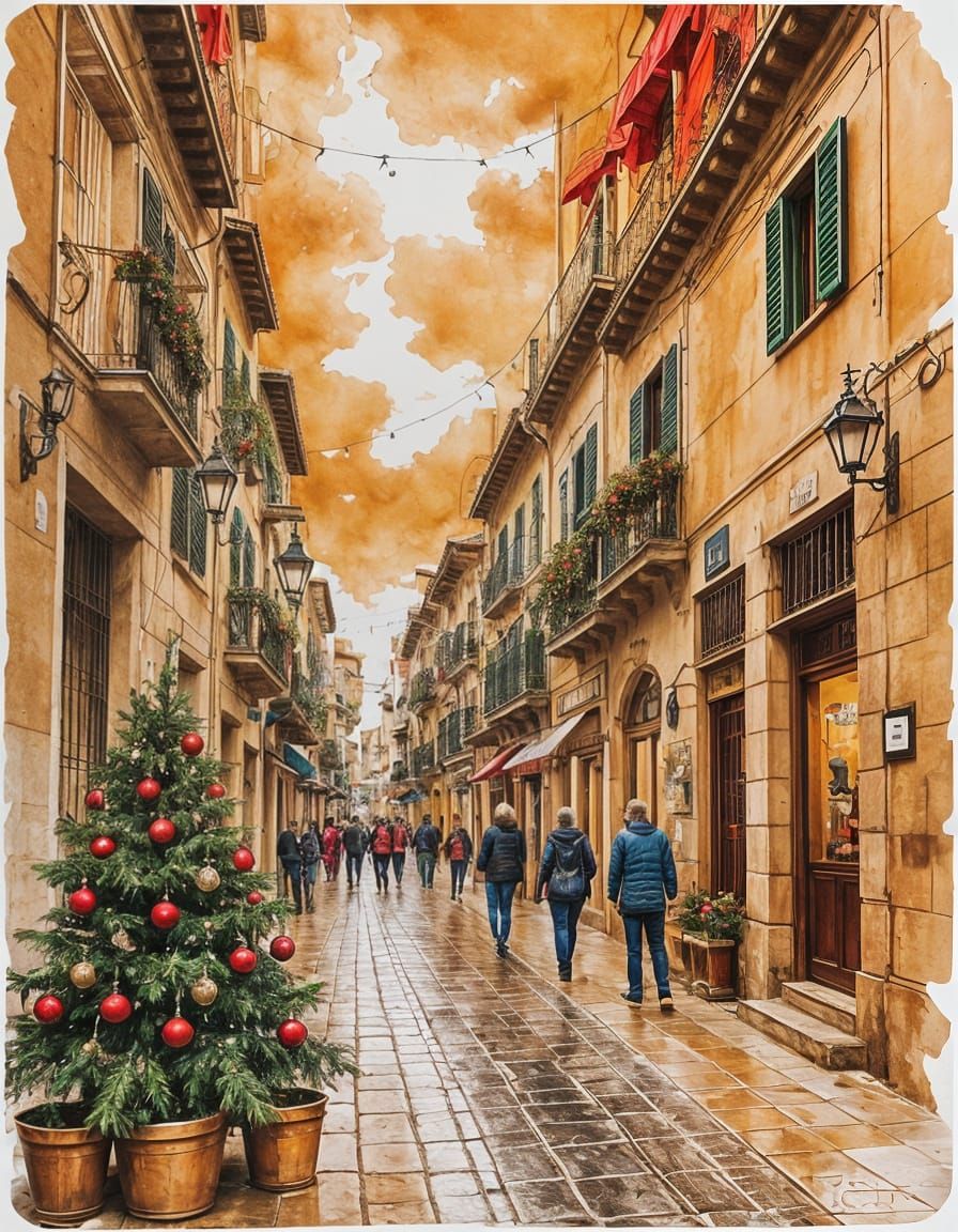 Vibrant Palma Christmas Scene in Spainish Style