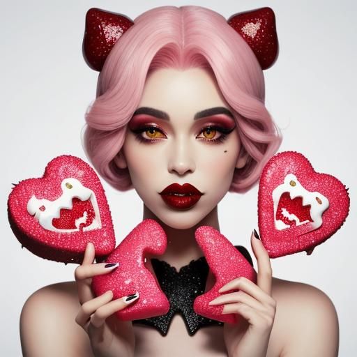 Surreal Food Lips with Glittery Pink Lipstick