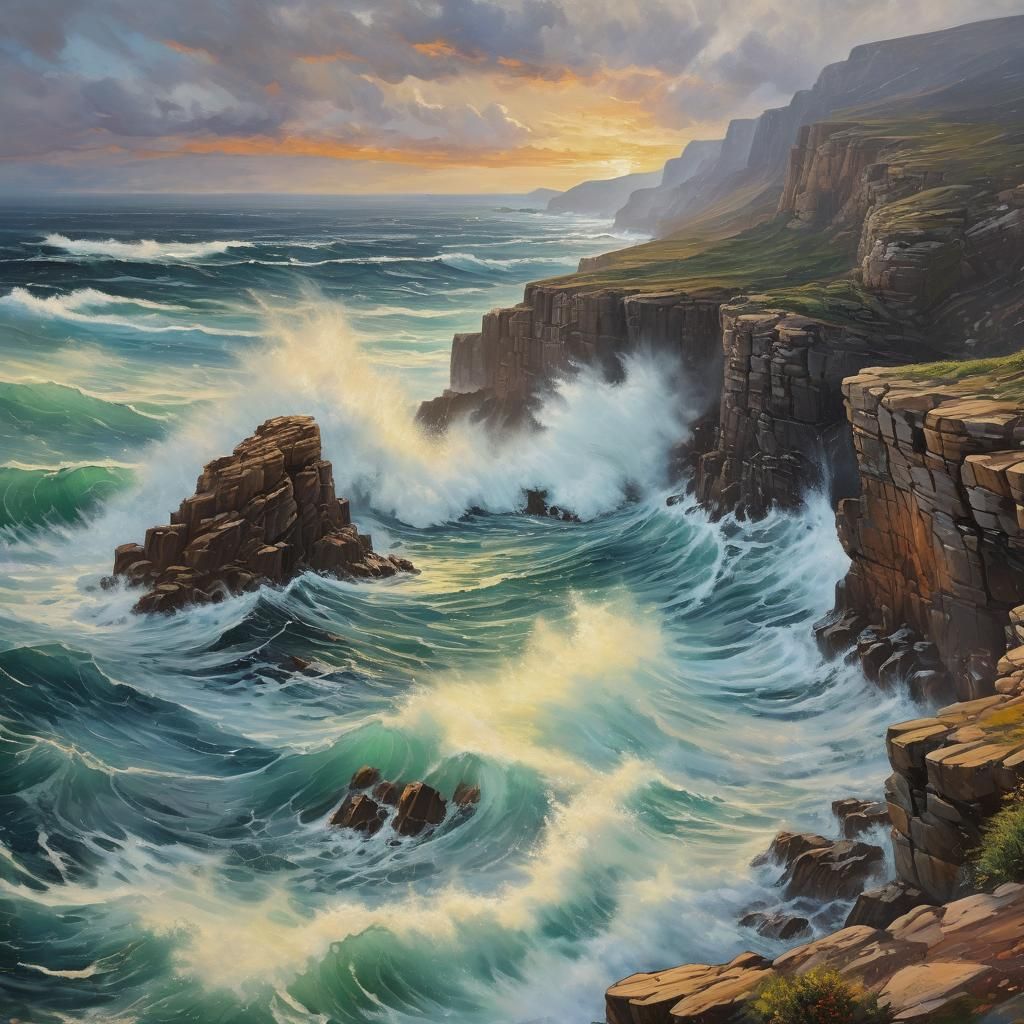 Coastal Cliffs: An Impressionist Oil Painting of Tumultuous ...