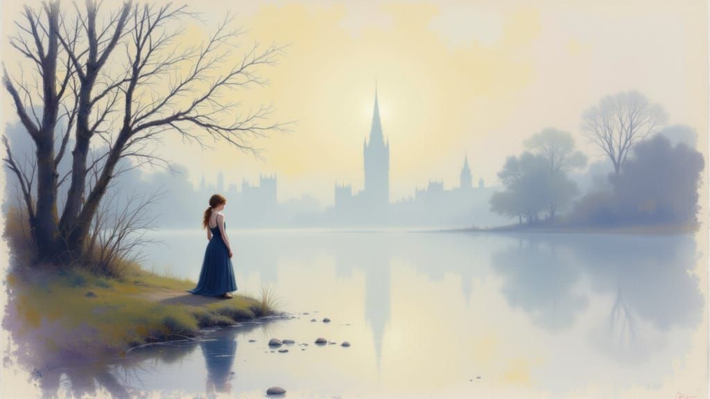 Watercolor Landscape in Soft Pastel Colors