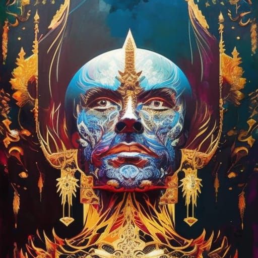 God Emperor Portrait in Marbled Oil Gouache Style