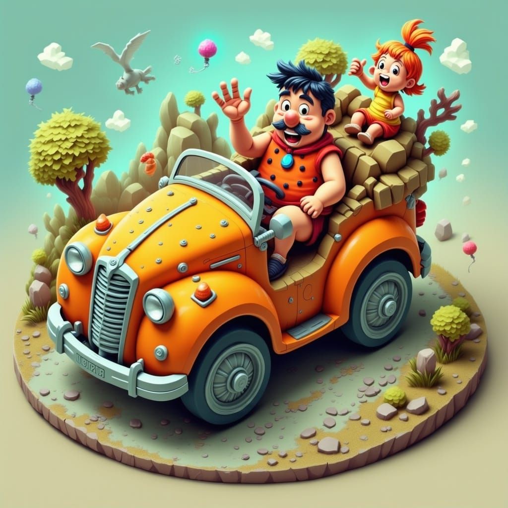 Fred Flintstone Cruising in Isometric View
