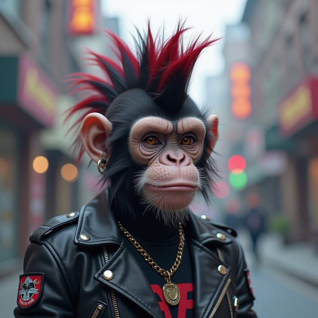 Punk Monkey with Iroquois Hairstyle and Leather Jacket