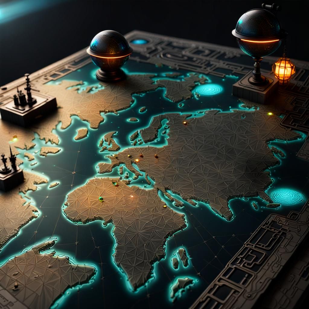 Holographic Futuristic Map with Neon Inlays