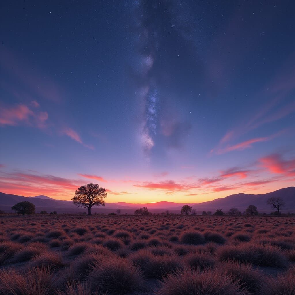 Steppe Landscape with Red Hills at Dusk