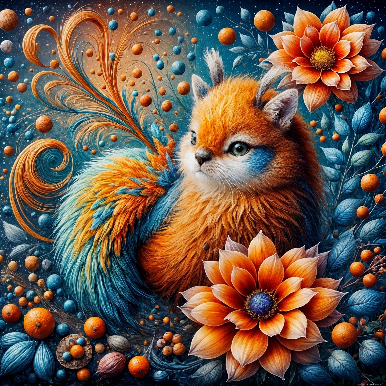 Abstract in Orange and Blue with Glittering Accents