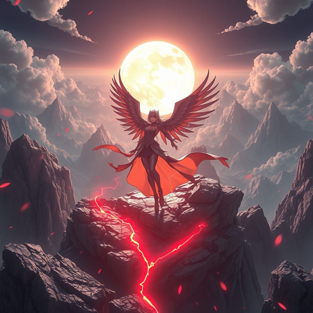 Surreal Anime Goddess Defies Gravity in a Cyberpunk Landscap...