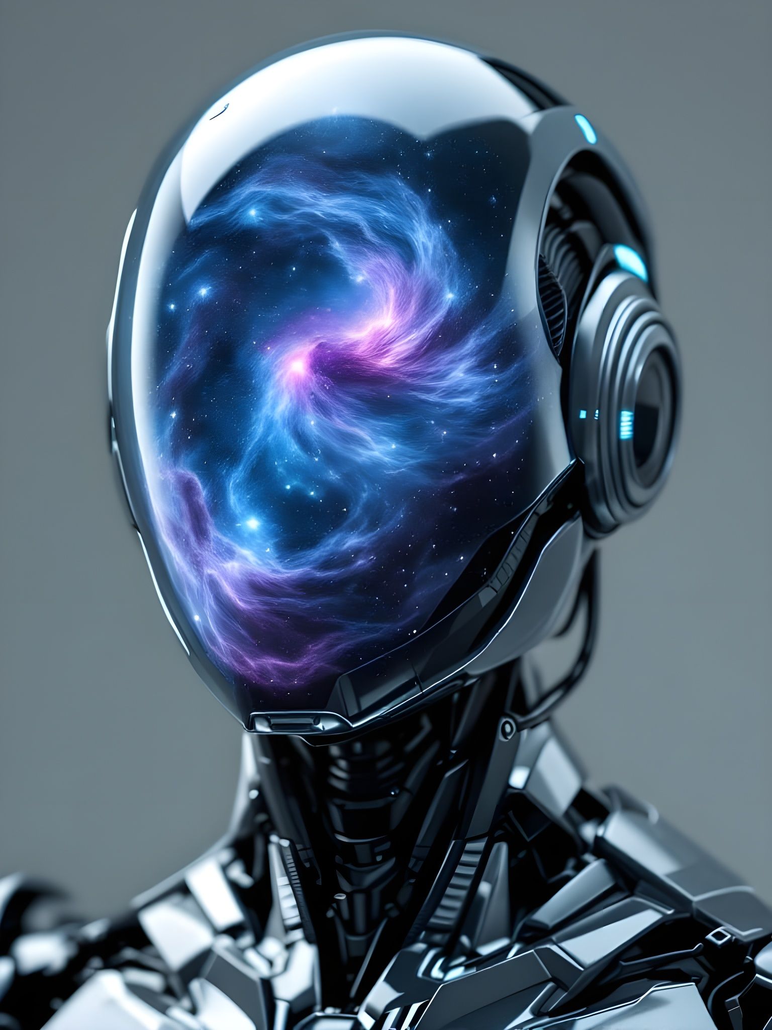 Humanoid Robot Gazing into Vibrant Galaxy Nebula