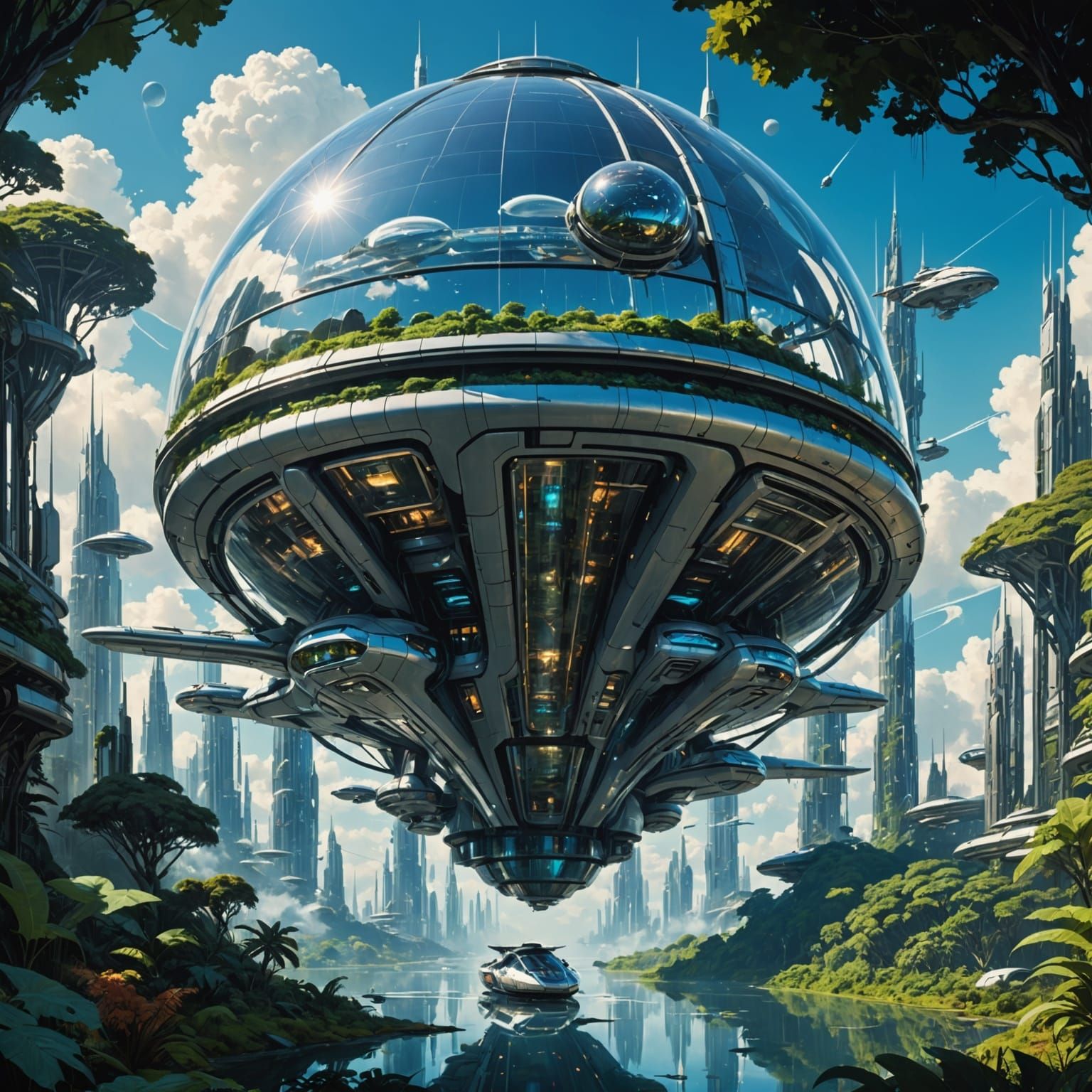 Solarpunk Metropolis Amidst Ethereal Clouds