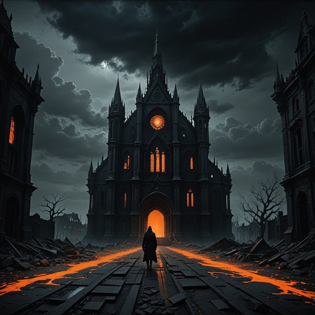 Twisted Figure in a Dark, Foreboding Landscape