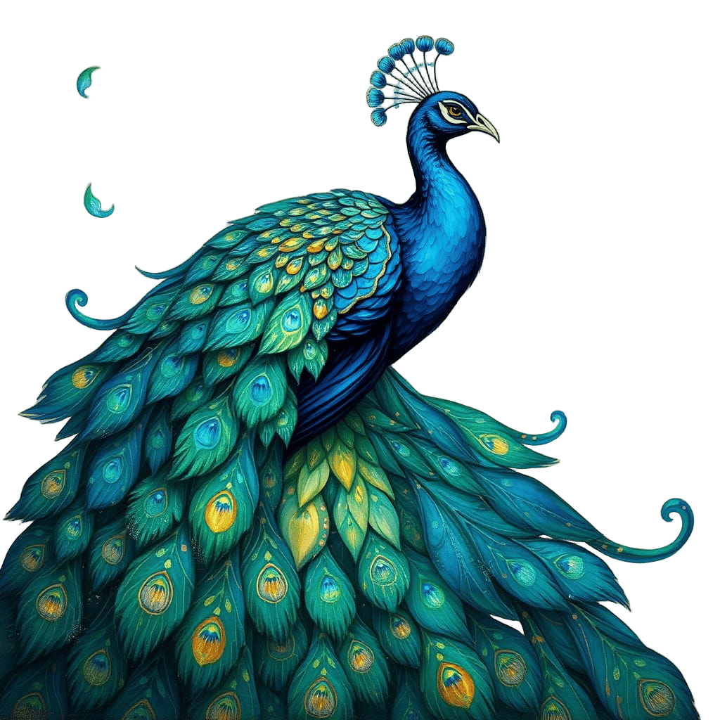 Vibrant, Iridescent Peacock in Dreamlike Stained Glass Aesth...