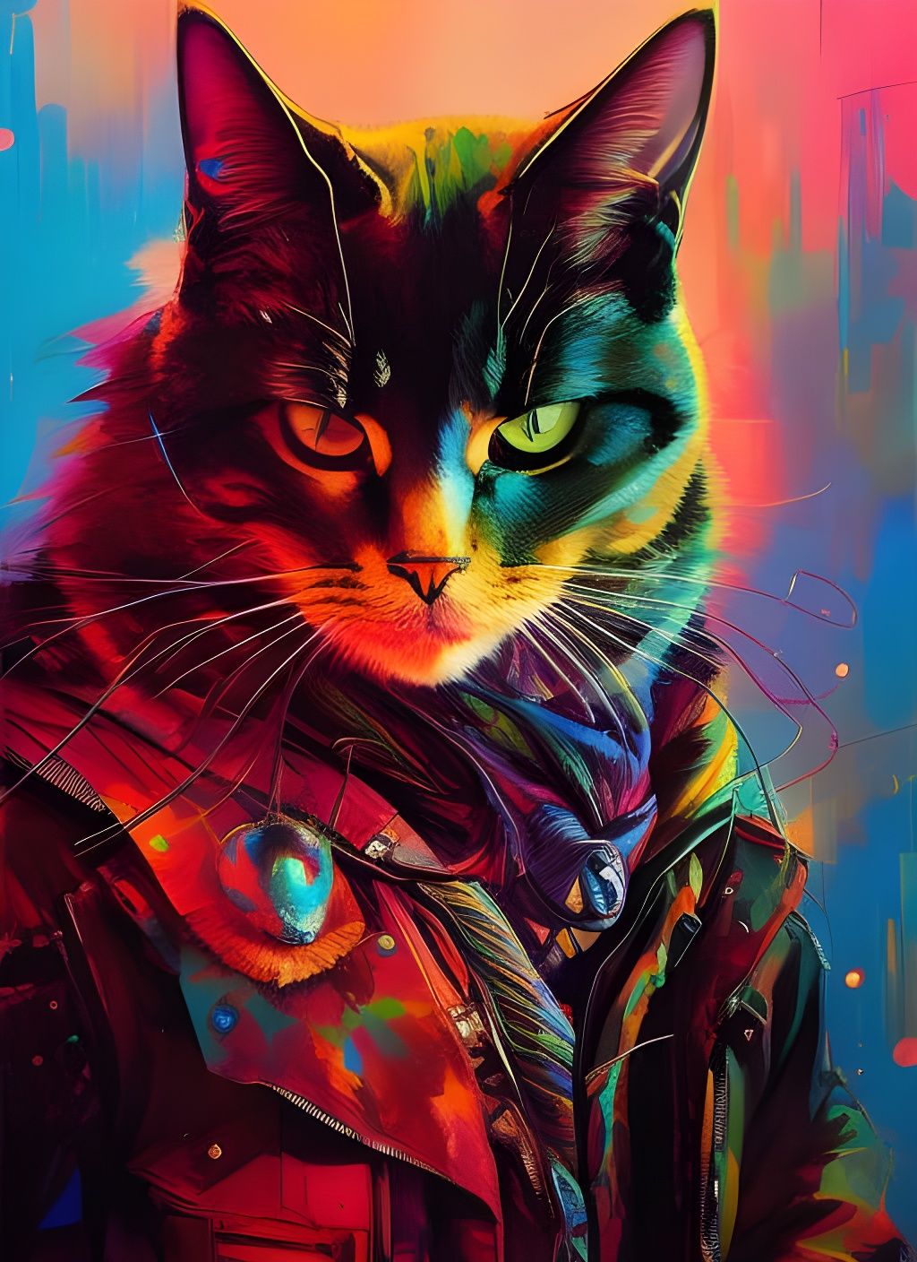 Gangsta Cat Portrait in Pop Art Style