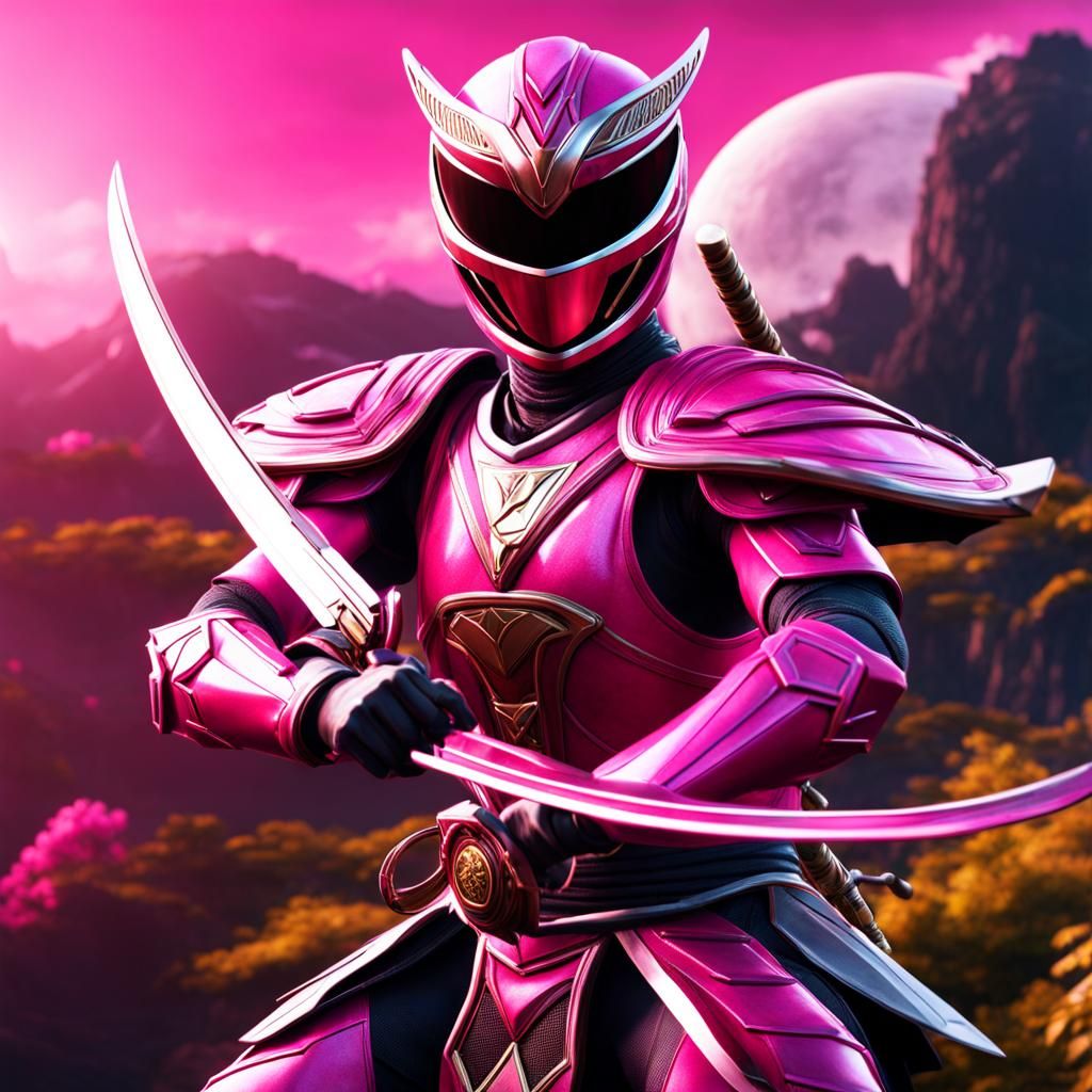 Pink Samurai Power Ranger: Detailed Matte Painting