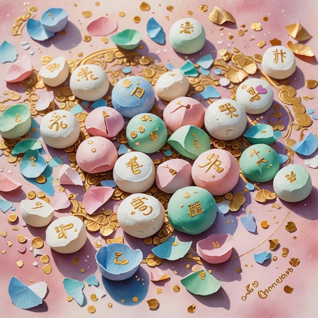 Mochi Fortune: A Gouache Painting in Naive Art Style