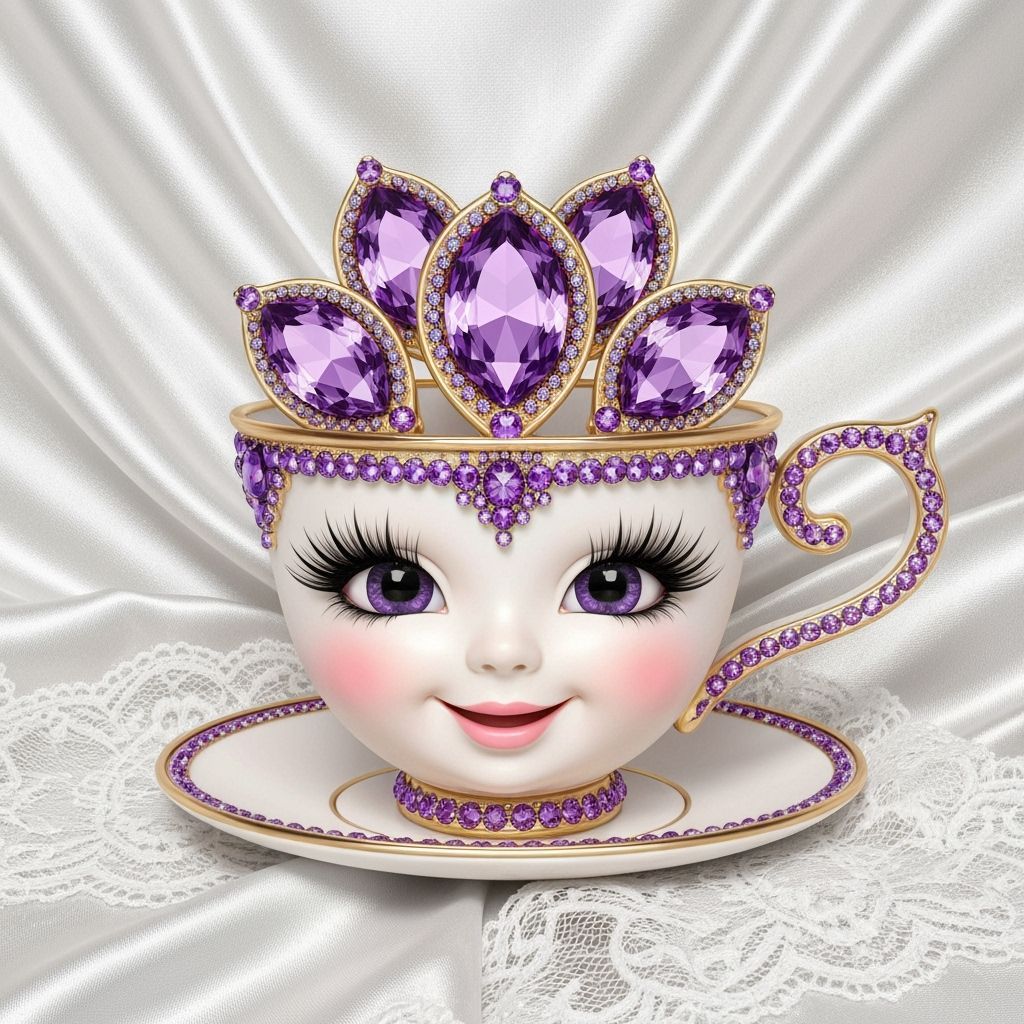 Ornate Teacup with Gemstones and Floral Design