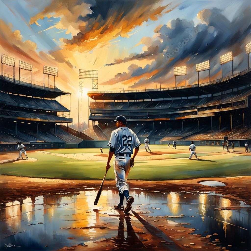 Baseball Masterpiece in Oil with Golden Hour Lighting