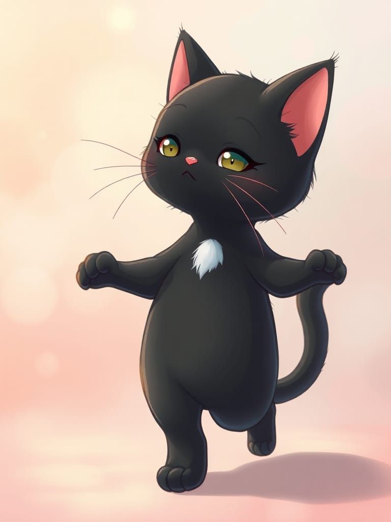 Dancing Spirit Cat in Pastel Anime Style