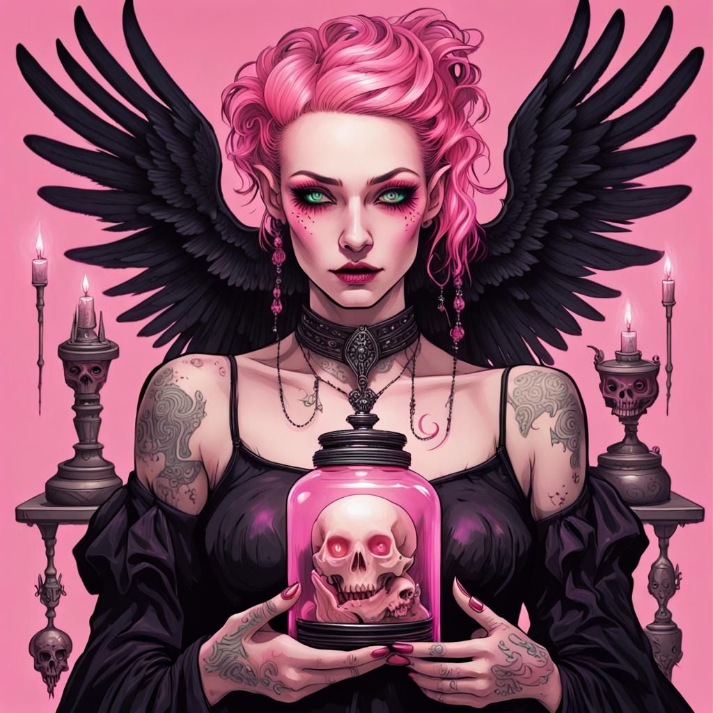 Gothic Fairy Portrait with Glowing Container