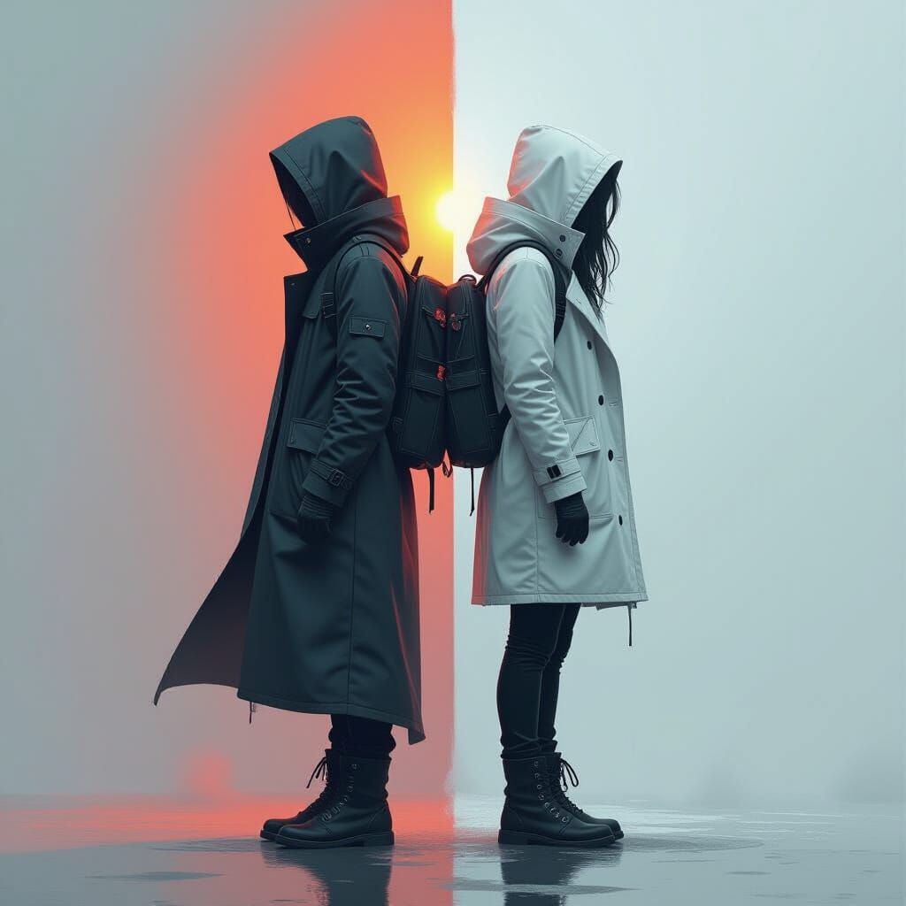 Contrasting Figures in a Graphic Art Style