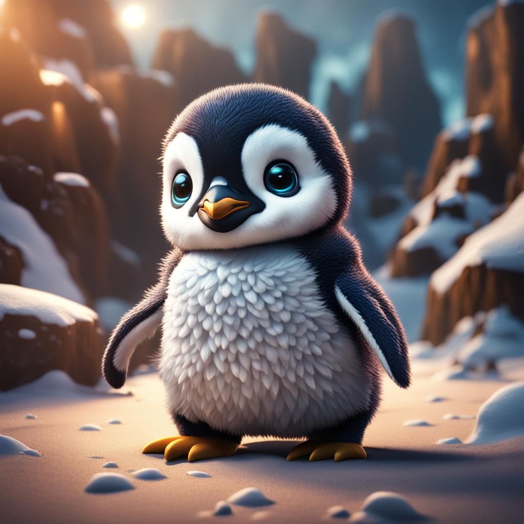 Cute Baby Penguin in Detailed Matte Painting