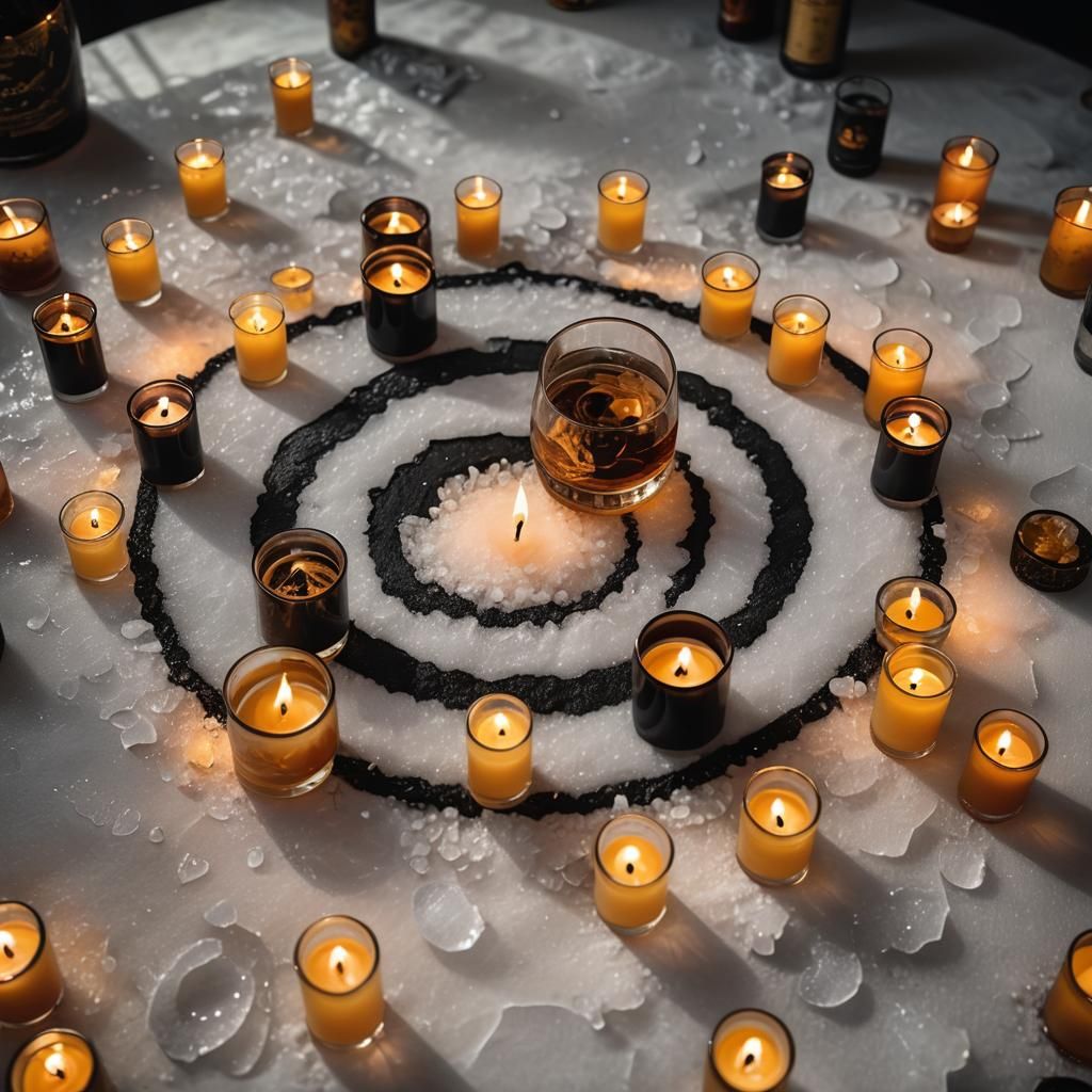 Mystical Tequila and Rum Circle in Oil Painting Style